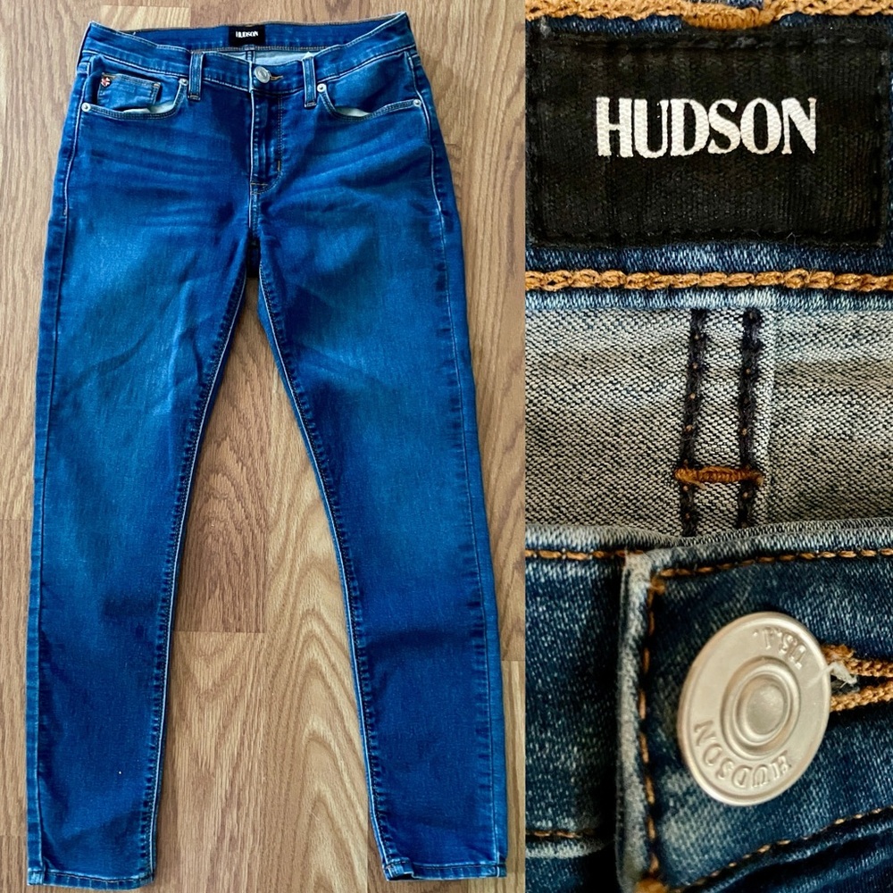 HUDSON Los Angeles KRISTA SUPER SKINNY Mid Rise Dark Wash JEANS Size 28